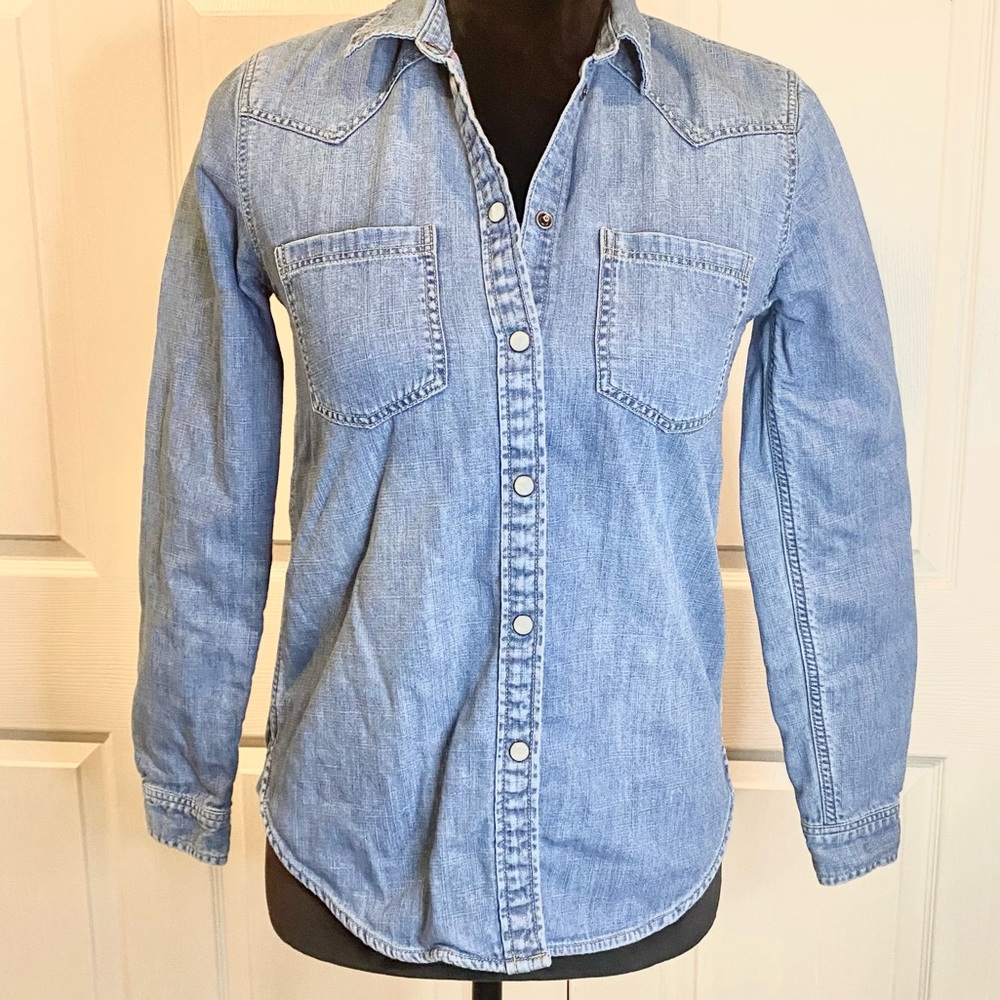 American Eagle Lined Pearl Snap Button Denim Shirt - image 2